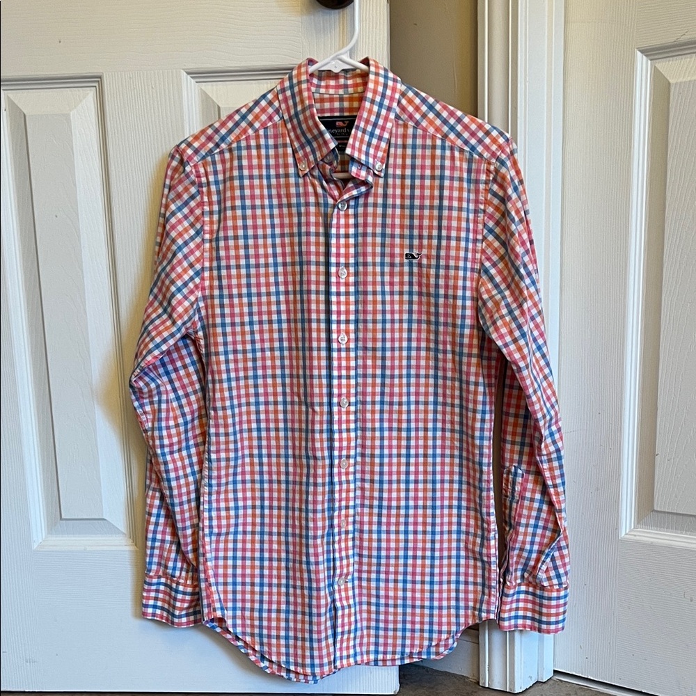 Men's Checkered Shirt - Pink, Orange, and Blue